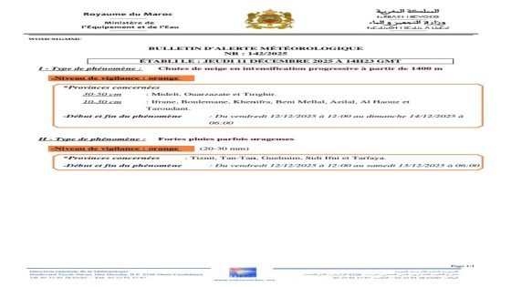 تنغير: نشرة إنذارية من المستوى البرتقالي..والسلطات المحلية تدعو إلى الحيطة والحذر